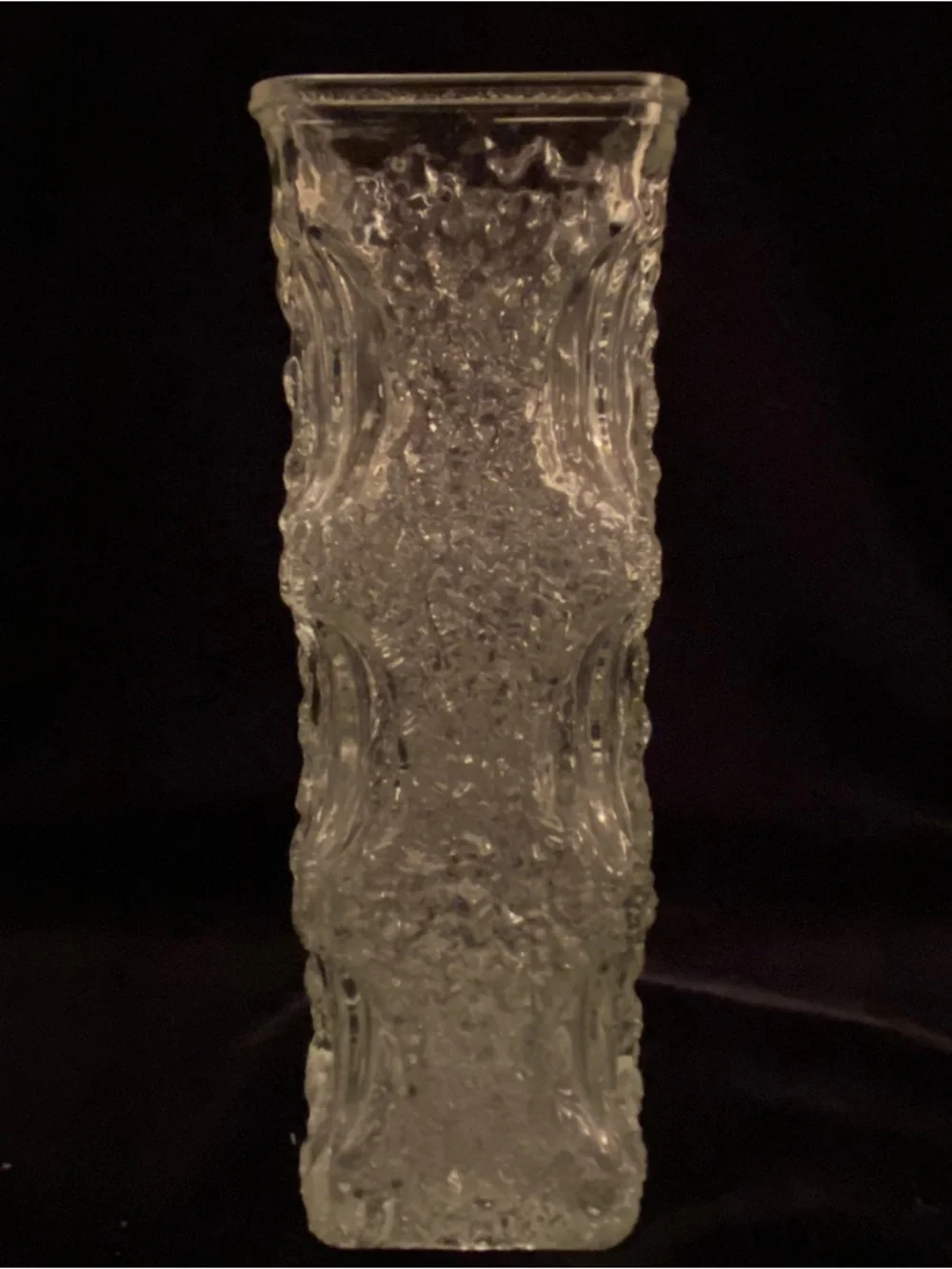 Retro OBERGLAS Austria Mid-Century 70s Modernist Bark Texture Ice Art Glass Vase